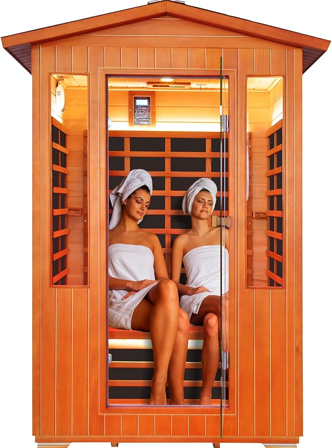 Outdoor Sauna 2 Person Sauna Infrared Saunas Dry Sauna Room Red Cedar and Canadian Fir Wood Wooden 120V Sauna Spa 2080W 48.8 * 38.19 * 81.89inch