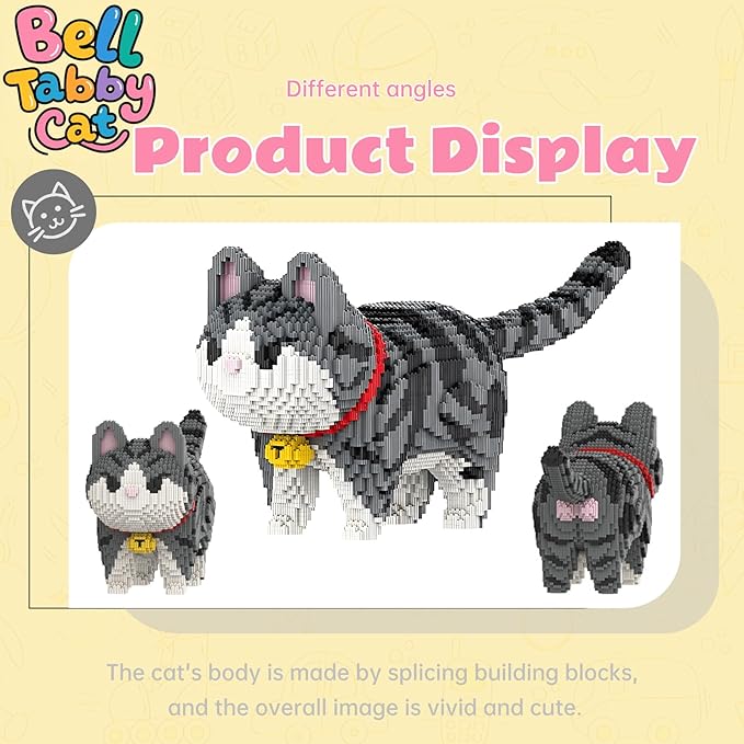 Gray Cat Micro Building Blocks Set Laegr Animal Model Kits Toys Gift for Adult and Kids 6500 Pieces