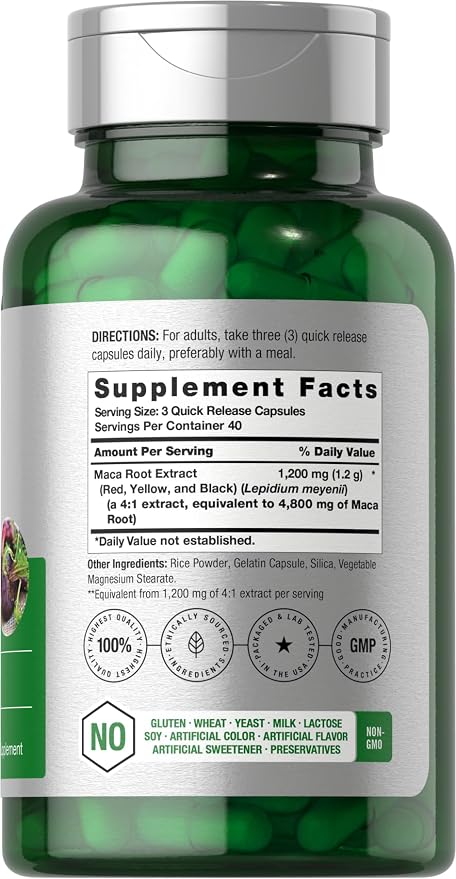 Horbäach Maca Root Capsules for Men and Women | 120 Pills | High Potency Extract | Non-GMO and Gluten Free Formula