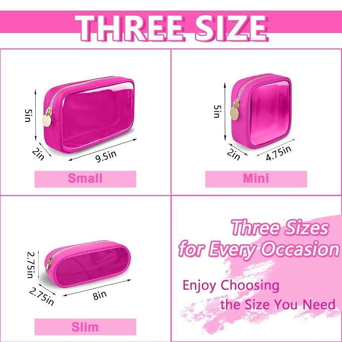 UIXIZQ Clear Mini Makeup Bag, Small Nylon&PVC Cosmetic Travel Bag TSA Approved Toiletry Bag with Zipper, Preppy Transparent Coin Purse for Women Men Girls(Mini-Hot Pink)