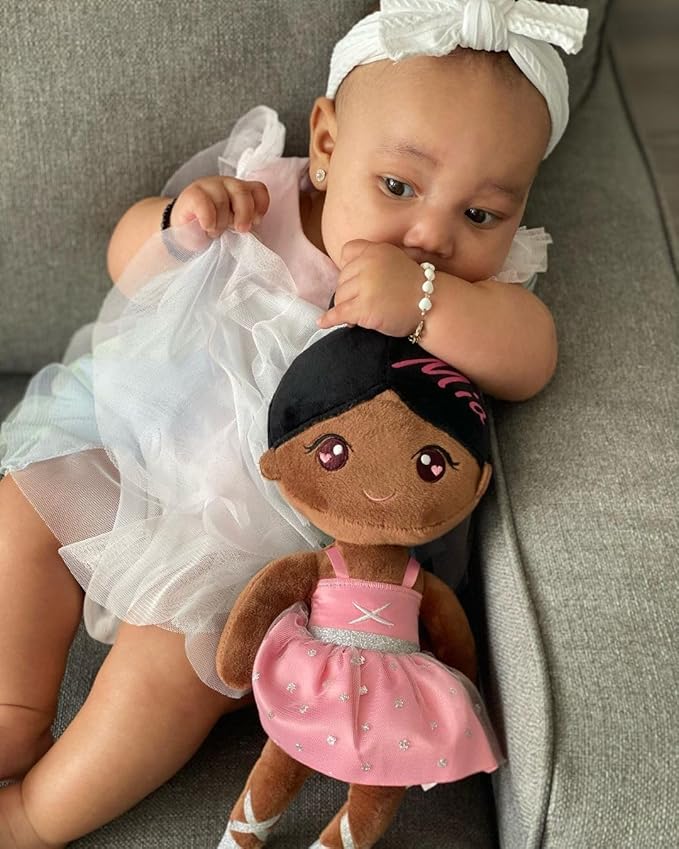 Gloveleya Personalized Ballerina Doll with Custom Name – 13 Inch Black Plush Baby Girl Gift, Soft Ballet Girl Stuffed Toy with Gift Box for Birthday, Christmas, Baby Shower, Valentine’s Day Present