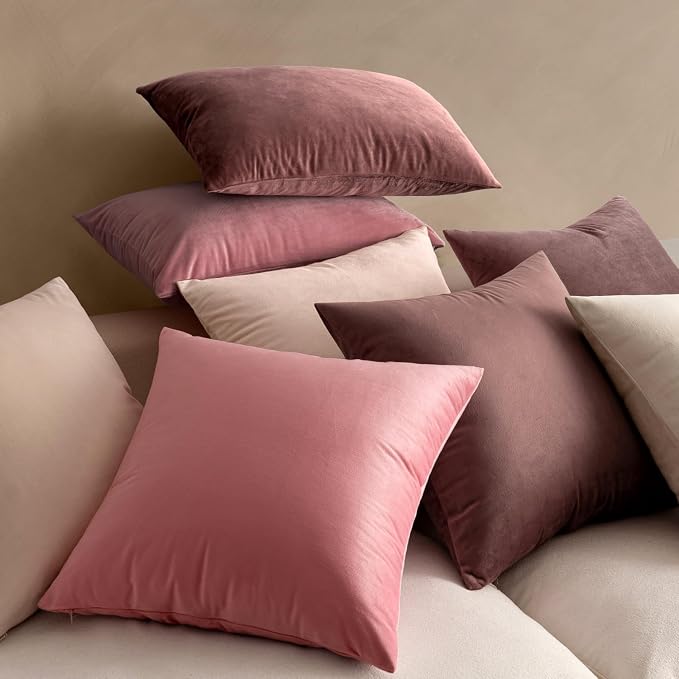 MIULEE Velvet Throw Pillow Covers 16x16 Inch Pack of 2 Bright Pink | Soft Solid Small Decorative Pillow Covers, Modern Luxury Home Decor, for Couch Chair Sofa Bedroom Livingroom Car