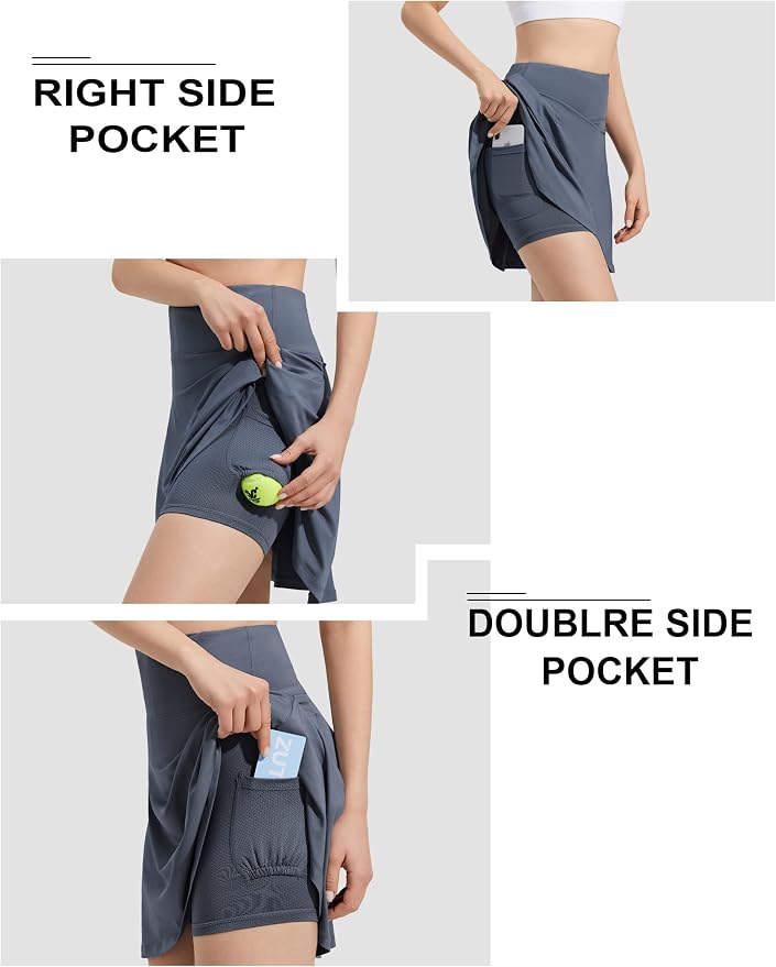 ZUTY 18" High Waisted Tennis Skirt for Women Skorts Skirts with Pockets Casual Modest Long Golf Athletic Running