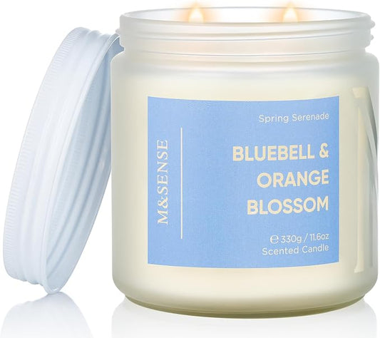 M&SENSE Bluebell Orange Blossom Scented Candle | 11.6oz Natural Soy Wax | 70-Hour Burn Time, Non-Toxic 2-Wick Candle for Home Refresh, Spring Decor & Self-Care Gifts