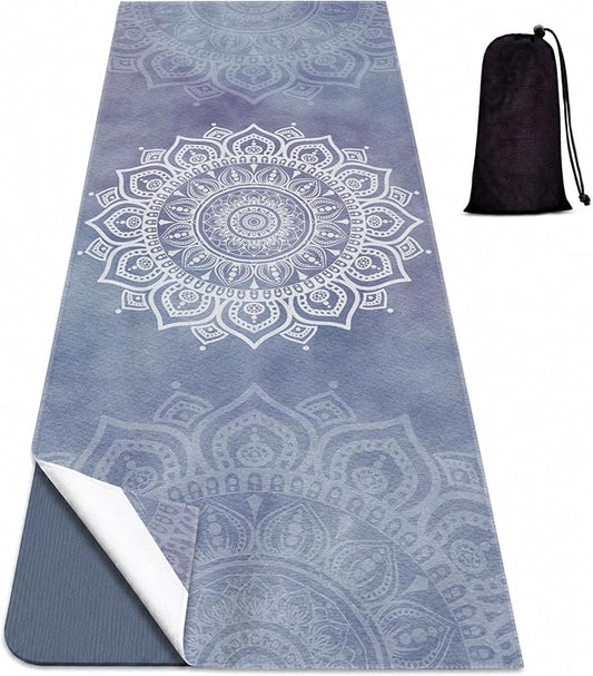 Yoga Mat Towel, Hot Yoga Non Slip with 4 Corner Pockets, 74 x 26 in | Soft Absorbent Microfiber With Four Corner Pockets, Fits Over Yoga Mats For Hot Yoga, Pilates, Gym, And Travel