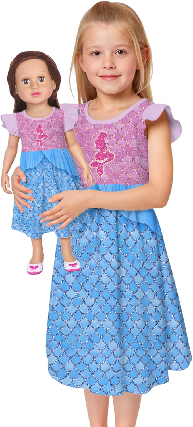 LQSZ Doll and Girl Matching Princess Dress Outfits for Girls and 18" Matching Doll and Girl Clothes