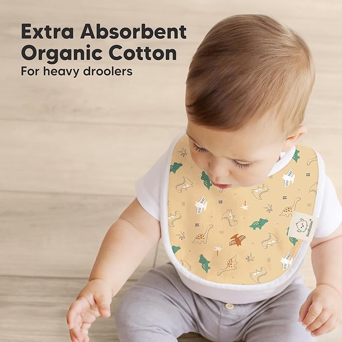 KeaBabies 8-Pack Organic Baby Bibs for Drooling and Teething - Soft Cotton Bibs for Baby Girl, Boy, Extra Absorbent, Easy to Clean & Put On for Toddler, Newborn, Infant 0-24 Months (Mesozoic)
