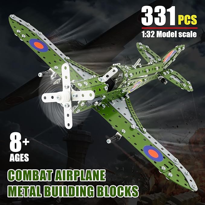 Model Airplane, Assembly Building Set 1:32 Scale Airplane Model Metal Toys, STEM Projects for Kids Ages 8-12, DIY Education Airplane Metal Model Kits