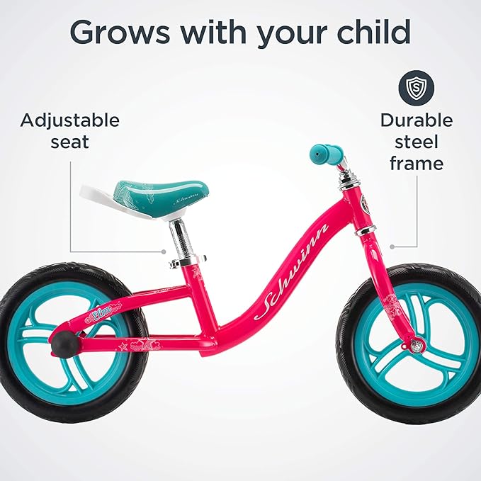 Schwinn Elm and Koen Bike or Balance Bike, 12-18 Inch Bike for Kids Ages 2-13, Black, Blue, Red, Teal, Pink or Purple, SmartStart Ergonomic Design, Adjustable Seat Grows with Child, Training Bicycle