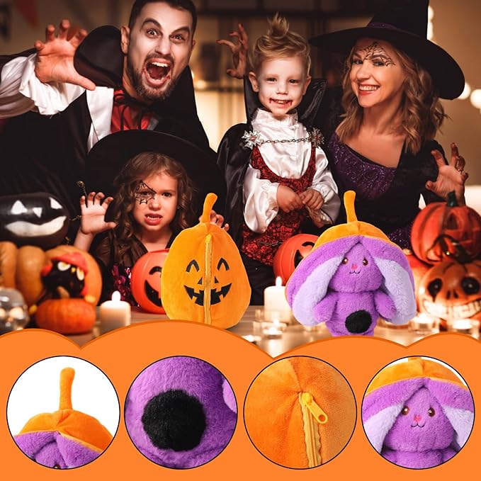 Halloween Reversible Plush Toy - Cute Pumpkin to Bunny Stuffed Animal, Zipper Transformation, Soft for Kids, Girls, Boys, Girlfriends (Pumpkin Bunny)