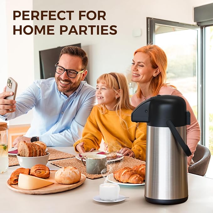 Coffee Carafe for Keeping Hot - Gezoss 85OZ / 2.5L Airpot Coffee Dispenser with Pump - Large Coffee Carafe for Hot Drinks Tea Liquid - Insulated Stainless Steel Hot Water Beverage Urn for Parties