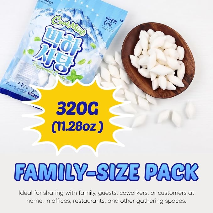 COELO Cool Mint Peppermint Candy 11.28oz (320g) | Korean-Style Herbal Mint Flavor Hard Candy | After Meal Office Pantry Travel Camping Party | Sharable Family Size On-The-Go K-Food 박하사탕