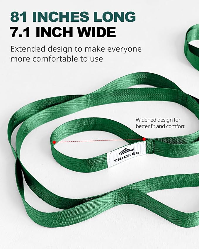 Trideer Non-Elastic Stretching Strap with Loops for Physical Therapy & Rehab, Knee Hip Leg ROM Post-Surgery, Yoga Strap for Stretching, Leg Lifter Strap Mobility Aid, Hamstring Calf Back