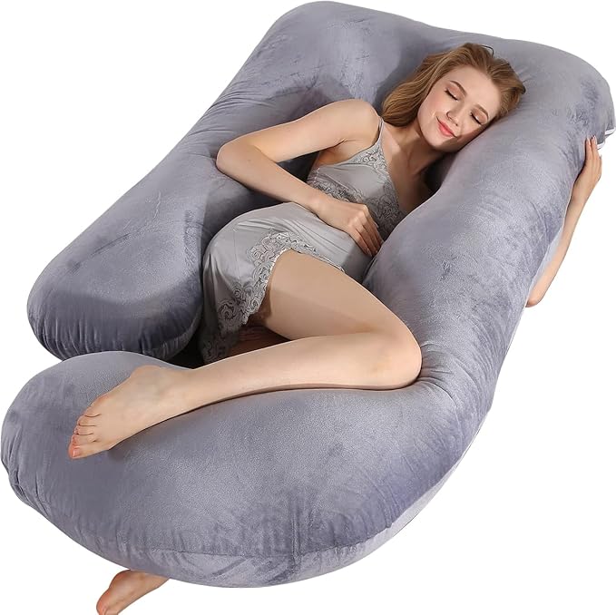 U-Shaped Full Body Pregnancy Pillow for Sleeping – 57" Maternity Pillow with Removable Cover, Support for Back, Legs, Belly & Hips (Velvet-Dark Grey)
