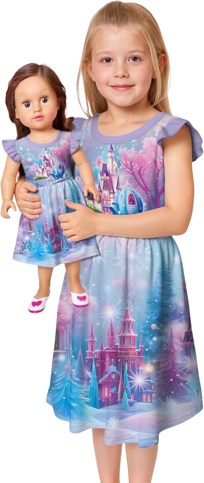 LQSZ Doll and Girl Matching Princess Dress Outfits for Girls and 18" Matching Doll and Girl Clothes