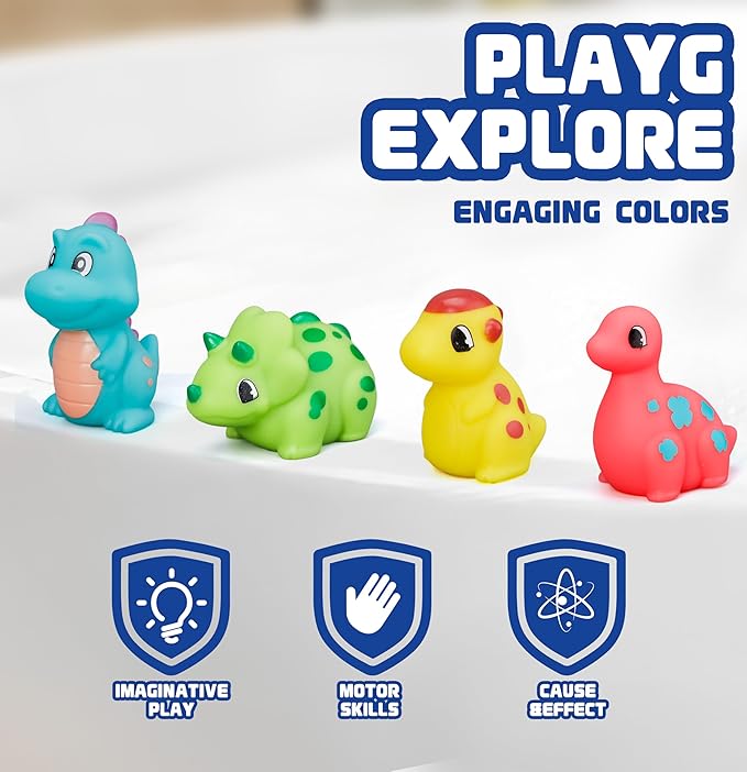 8Pack Dinosaur Light up Bath Toy Set, Flashing Color Changing Light in Water, Floating Dino Bathtub Bathroom Tub Pool ShowerToy for Kid Toddler Christmas Boys Gifts