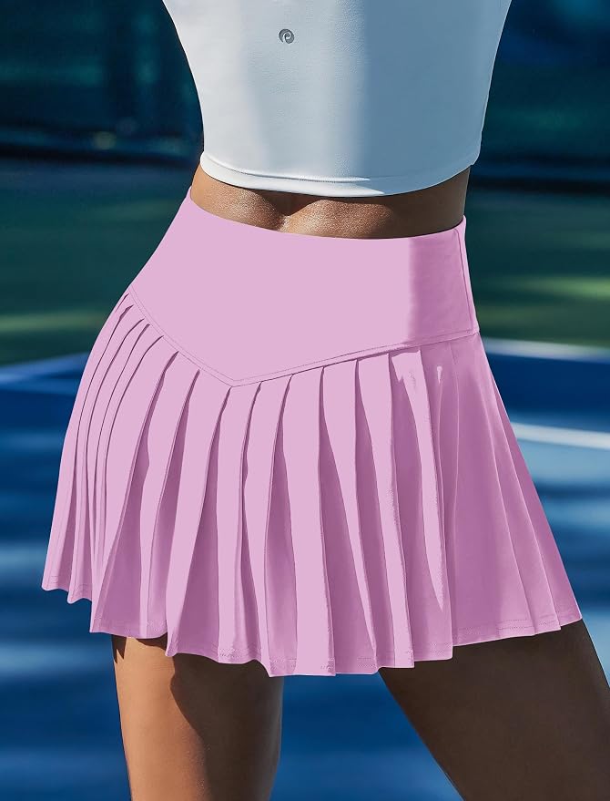 PINSPARK Pleated Tennis Skirts Mini Athletic Golf Skorts with Pocket | 14", High Waist, Lightweight, Quick Dry, Stretchy, Inner Shorts, Sun Protection, Pickleball, Casual, for Women