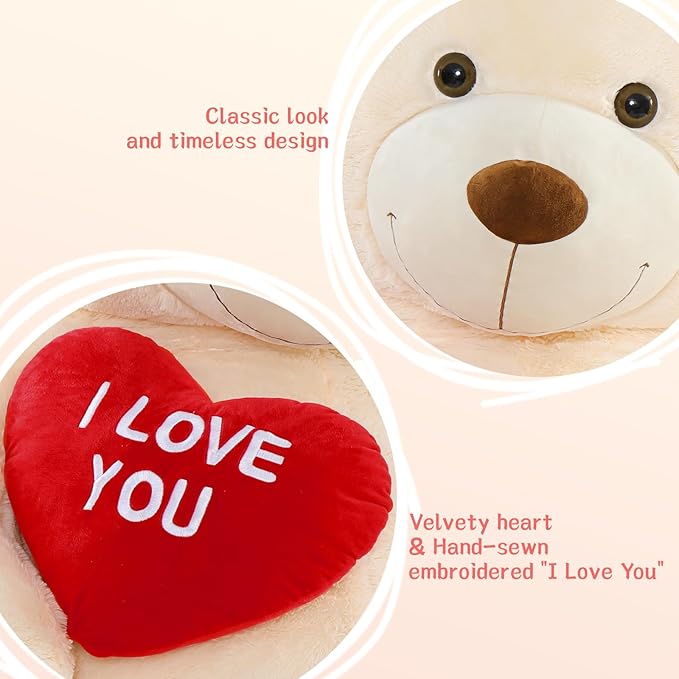 Tezituor Giant Teddy Bear Stuffed Animals 6 Feet - “I Love You”Red Heart Human Size Teddy Bear for Girlfriend,Boyfriend,Birthday,Anniversary,Valentines,or Long Distance