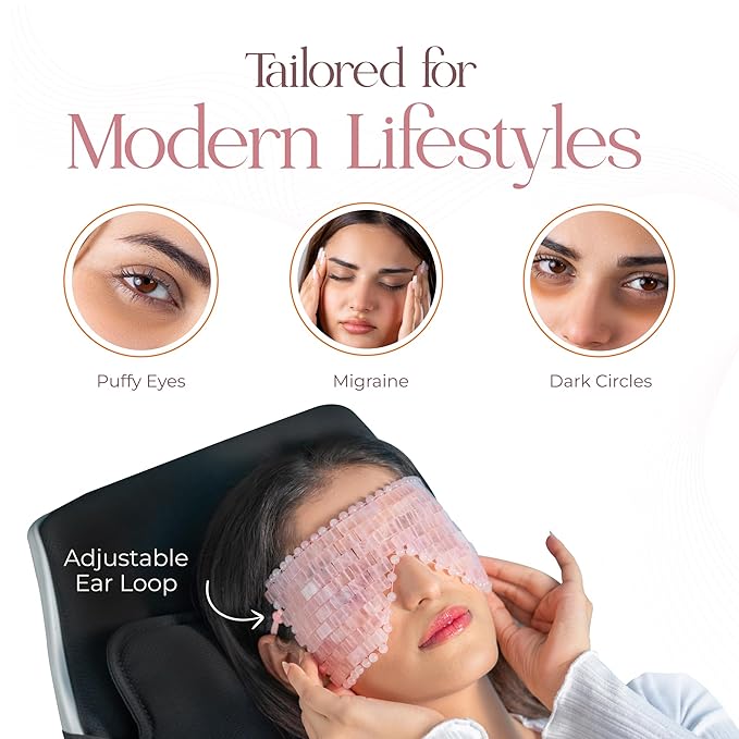 TeraRX® Rose Quartz Eye Mask – Authentic Crystal Eye Mask for Facials with Adjustable Straps – Natural Quartz Stone Relief for Relaxation, Puffiness, Fatigue & Dark Circles
