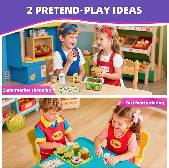 HYES Cash Registers for Kids, Rechargeable Pretend Play Toys Supermarket & Fast Food Restaurant, Cashier Toy with Play Money, Pretend Food, Birthday Gifts for Kids Boy & Girl Age 4-8, Pink