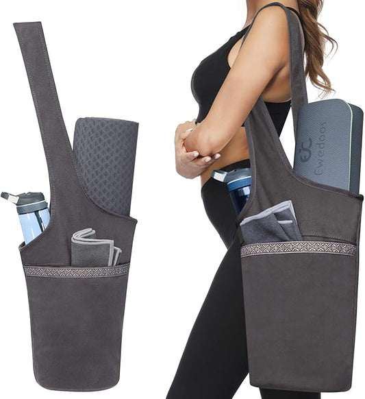 Ewedoos Canvas Yoga Mat Bag Fits Most Mats Yoga Bag with Large Storage Pockets to Hold More Accessories Ideal for Pilates Workout Gifts & Travel