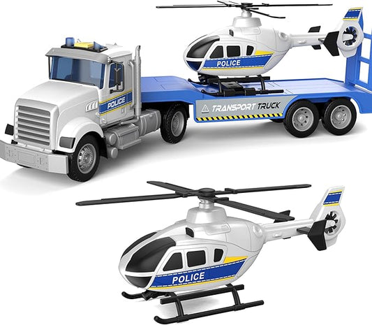 Toddler Boy Toys for 3 4 5 6 Year Old, 22” Semi Truck Toy with Helicopter - Police Toys, Birthday Gifts for Kids Child 3+ Years Old