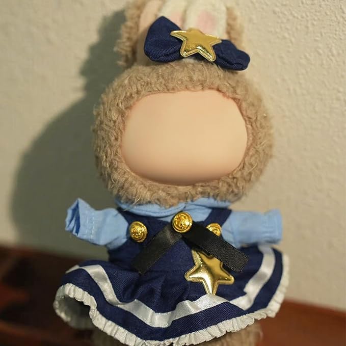Clothes for Labubu, 2-Piece Skirt & Hair Accessories Outfit Set for Labubu Doll - 17cm Dolls Clothes Cute & Unique Character Theme Design (NO Doll)