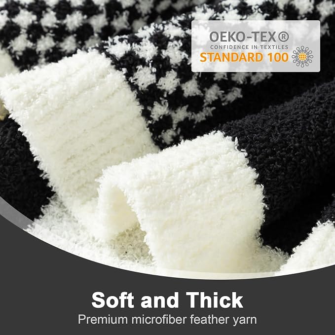 Snuggle Sac Checkered Blanket, Black White Throw Blanket for Couch Plaid Microfiber Fluffy Warm Fuzzy Cozy Soft Throw Blanket Reversible Checkered Blankets for Sofa, Chair, Bed, Twin(60"x80")