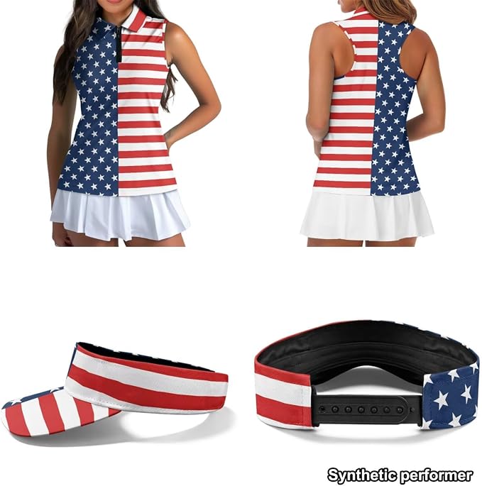 POLERO Golf Tank Top Women Golf Shirts and Visor Hat Collared Racerback Tennis Shirt Set Quarter Zip