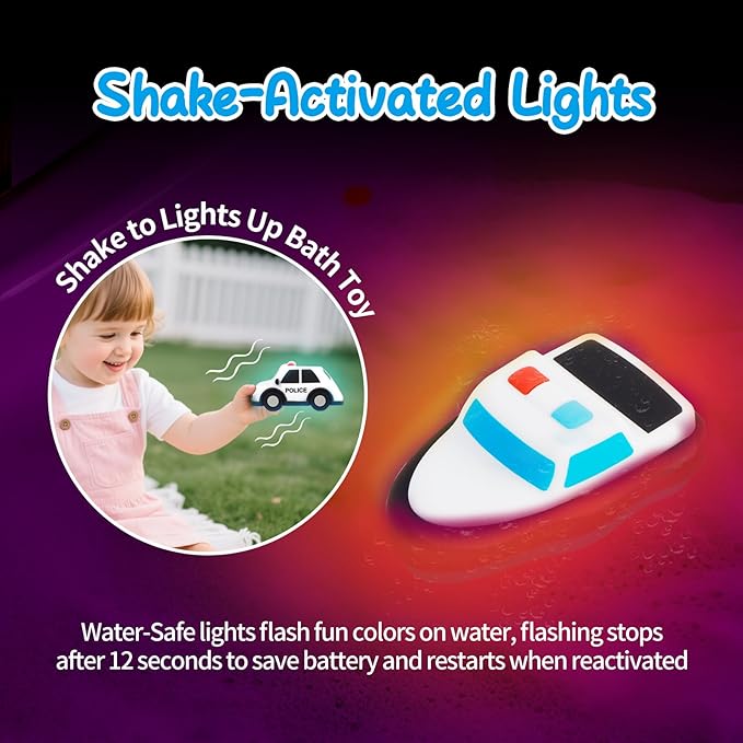 Light Up Bath Toy -Rescue Boat, 100% Food Grade Silicone Bathtub Toys, Shake-Activated Light Up Airplane Toy Flash & Lights Color Change, Soft & Squeezable for Baby&Toddler (1 Pack)