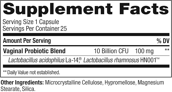 OLLY Happy Hoo-Ha Capsules, Vaginal Probiotics for Women or People with Vaginas, Vaginal Health and pH Balance,* 10 Billion CFU Per Capsule - 25 Count