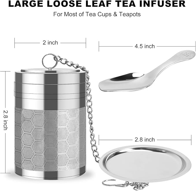 Numola Large Tea Infusers for Loose Tea, Extra Fine Mesh Large Tea Strainer for Spice Cooking, 304 Stainless Steel Tea with Extended Chain Hook for Teapot Cup