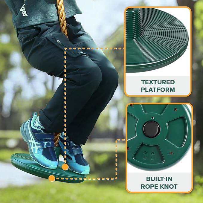 Climbing Rope Tree Swing with Platforms and Swing Seat Outdoor Playground Accessories for Kids Including Hanging Strap & Carabiner