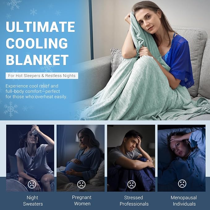 Elegear Arc-Chill 3.0 Cooling Blanket for Hot Sleepers, Queen Size, Green | Q-Max>0.5 Cooling Fabric, Absorbs Heat to Keep Body Cool, Breathable Summer Blankets for Night Sweats & Menopause, 79"x86"