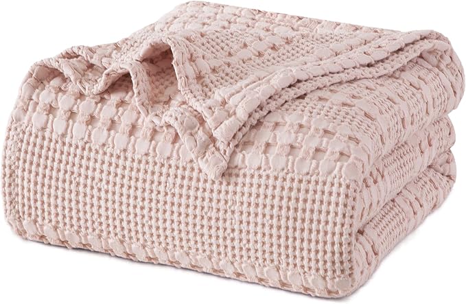 PHF 100% Cotton Waffle Weave Blanket King Size, Lightweight Breathable Summer Blanket for Hot Sleepers, Pre-Washed Soft Layer for Bed, Couch, Home Decor Gift, 108"x90", Pink/Mauve