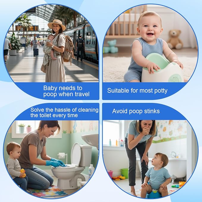 Dunzoom 200 Pcs Potty Liners with Elastic Portable Potty Training Bags Disposable Refill Toilet Seat Cover Leakproof and Easy to Clean Fits Summer Most Portable Toilets Travel Potties 18" x 8"