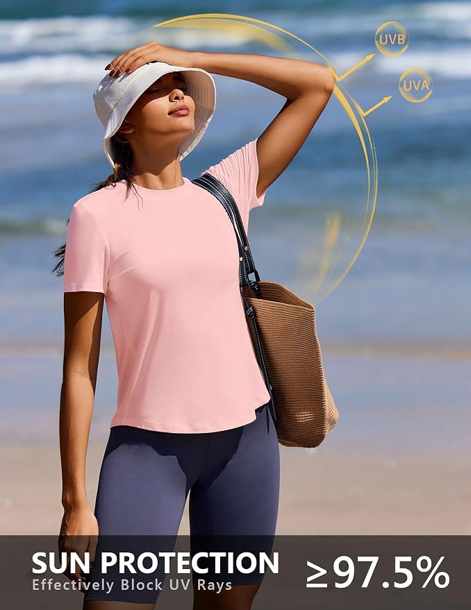 PINSPARK Soft Workout Tops for Women UPF 50+ Sun Protection Shirt Quick Dry Athletic Running Hiking Travel Basic Tee Shirts