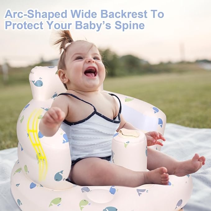 AirSwim Inflatable Baby Chair, Inflatable Baby Seat for Babies 3 Months and Up, Summer Blow Up Chair with Built in Air Pump, Bumbo Seat for Learning to Sit, Palying, Camping, Whale