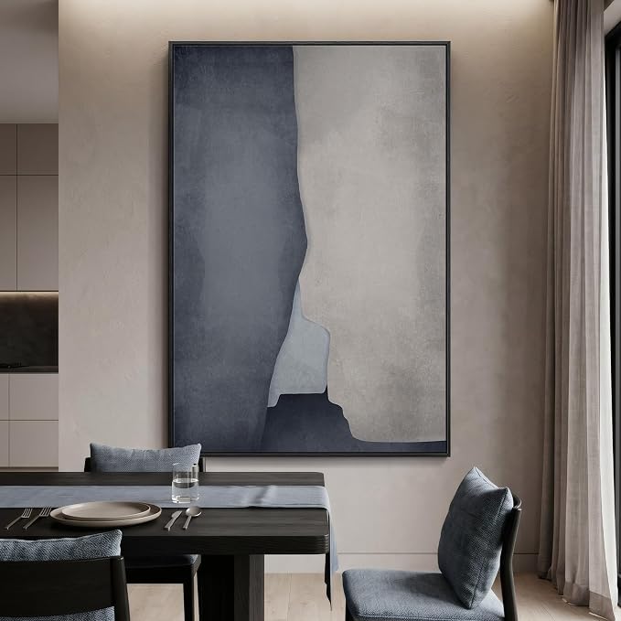 Extra Large Framed Neutral Abstract Wall Art for Living Room, 40x60 In Oversized Modern Gray and Beige Canvas Prints Paintings, Big Vertical Minimalist Pictures for Hallway Dining Bedroom Wall Decor