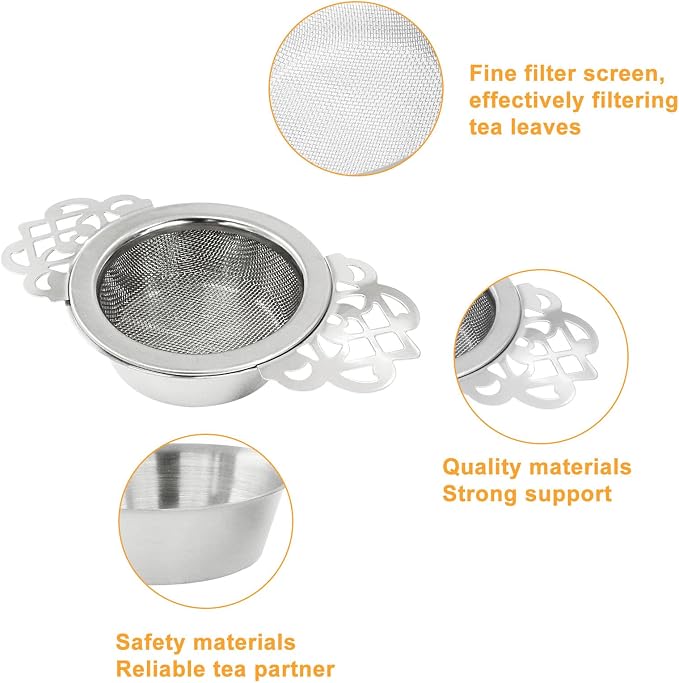 Waziaqoc 2 Pack Tea Fine Mesh Tea Strainers with Bowl, Stainless Steel Loose Leaf Tea Filter for 2.5-4 Inch Cup Mouth, Silver
