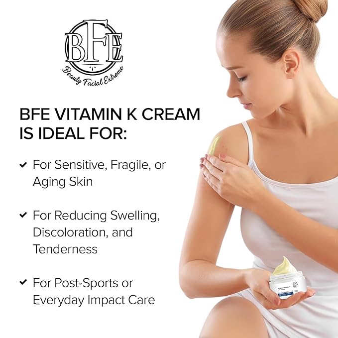 Vitamin K Cream- Moisturizing Bruise Healing Formula. Dark Spot Corrector for Bruising, Spider Veins & Broken Capillaries. Reduces Under Eye Dark Circles, Fine Lines, Puffiness, & Wrinkles.