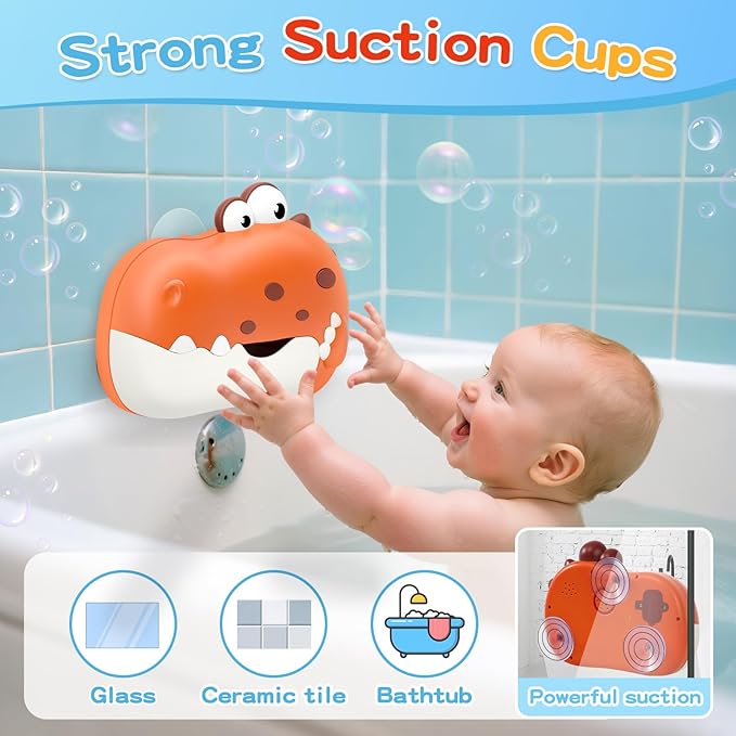 Baby Bath Toys for Kids Ages 1-3 4-8, Rechargeable Dinosaur Bath Bubble Machine with Music for Toddlers, Baby Bathtub Toys Valentine Days Gift, Dinosaur Bath Bubble Maker for Toddlers Kids Boys Girls