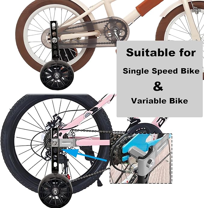 Training Wheels, Wider Flash Kids Bike Training Wheels for 12 14 16 18 20 Inch Single Speed & Variable Speed Bicycle Heavy Duty Rear with Stabilizers Mounted Kit