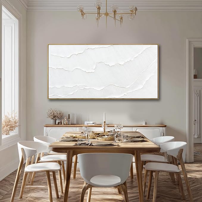 Large Framed White Abstract Wave Canvas Wall Art for Living Room 29x58 Inch