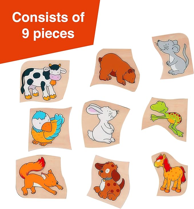GOKI Chunky Wooden Puzzle for Toddlers 2-4 Montessori Learning Toy - Who Eats What - Educational Toys for 2 Year Old - Ideal Gift for Toddler 9pcs - Designed with Love in Germany