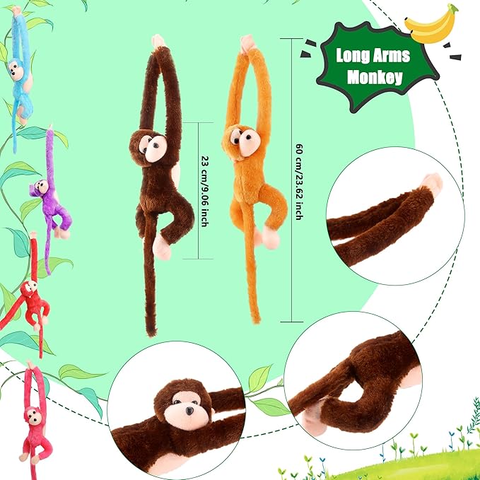 6 Pcs 24 Inch Stuffed Hanging Monkey Plush Hanging Monkey Doll for Jungle Forest Animal Theme Room Decorations, 6 Colors