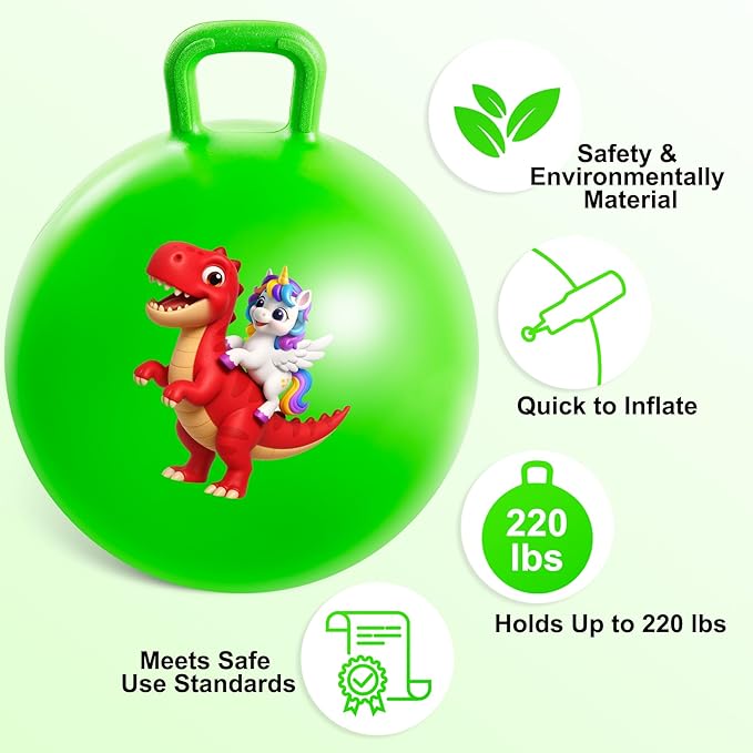 ZOOJOY Hopper Balls 2 Pack – 18 Inch Bouncy Ball with Handle, Hoppity Hop Balls for Kids Ages 3-8, Unicorn & Dinosaur Hopping Toy Gifts for Boys & Girls, with Pump for Indoor Outdoor Play