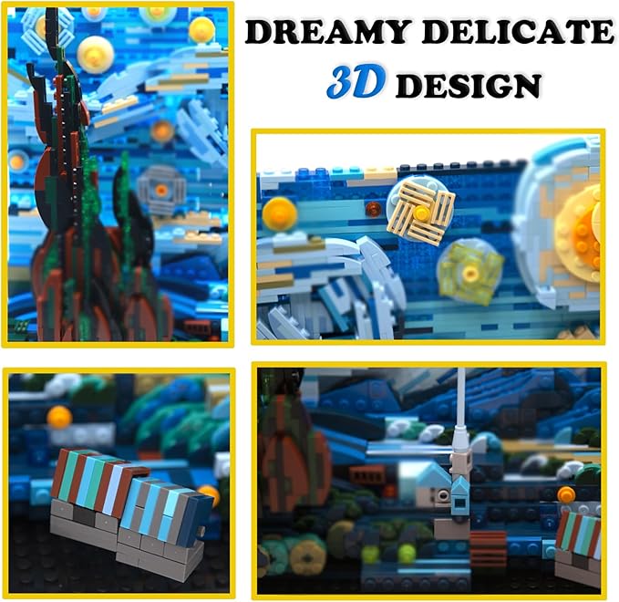 The Starry Night Toy Building Sets,DIY Building Blocks Van Gogh Starry Sky World Painting,Small Particles Children's Educational Assemble 3D Model,Stacking Blocks for Children and Adults