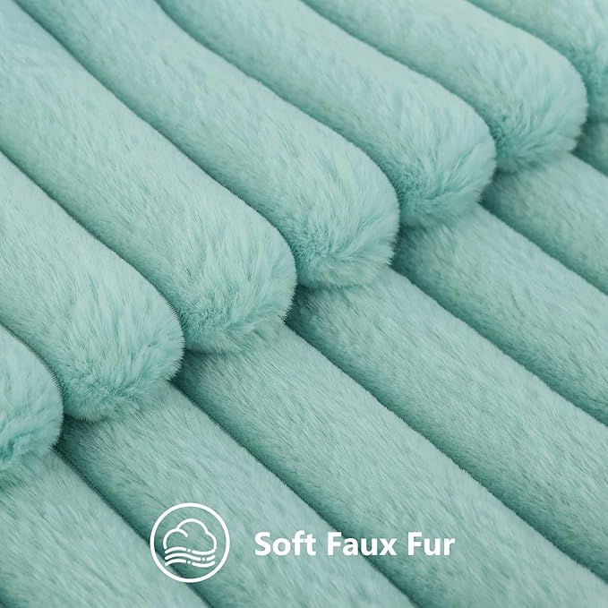 decorUhome Fall Faux Fur Throw Pillow Covers 26x26 Set of 2 Aqua | Decorative Soft Cozy Striped Plush Modern Farmhouse Boho Couch Pillow Cases Velvet Back for Sofa Bed Living Room Home Decor