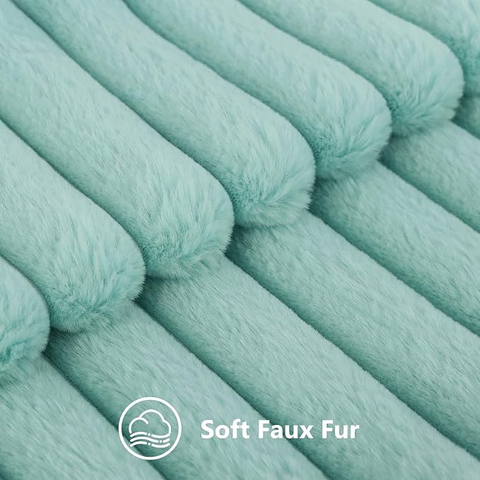 decorUhome Fall Faux Fur Throw Pillow Covers 20x20 Set of 2 Aqua | Decorative Soft Cozy Striped Plush Modern Farmhouse Boho Couch Pillow Cases Velvet Back for Sofa Bed Living Room Home Decor